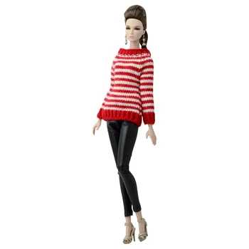 1 шт. Высококачественный кукольный вязаный свитер, пальто с длинным рукавом, платье в красную полоску, Аксессуары для одежды для кукол Барби