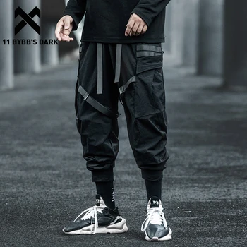 11 Уличная одежда BYBB'S DARK 2020 с несколькими карманами и лентами, брюки-карго, мужские брюки в стиле хип-хоп с тактическим назначением, эластичные мужские брюки для бега трусцой