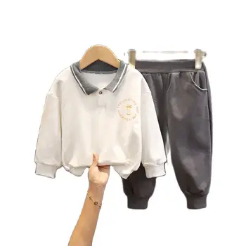 2020 Осенний новый детский спортивный костюм для мальчиков и девочек, повседневный однотонный свитер с лацканами + спортивные брюки, комплект одежды из 2 предметов от 1 до 5 лет