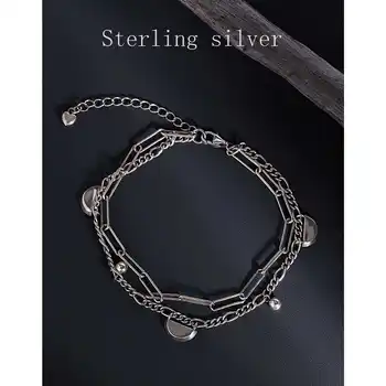 2021 Новый браслет-цепочка из серебра 925 пробы, женские круглые бусины, двухслойные браслеты-цепочки, женские ювелирные изделия из стерлингового серебра