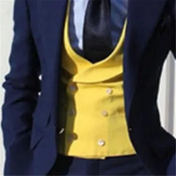 2022 Желтый Двубортный Свадебный Жилет Мужские Жилеты Slim Fit Новейший Дизайн Модные Лучшие Мужские Жилеты В Британском Стиле