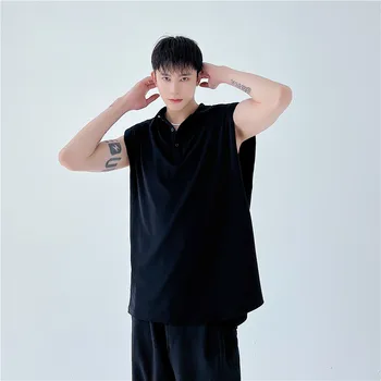 2022 летний корейский стиль, Уникальный дизайн наплечников, Жилет без рукавов, мужской повседневный свободный черный Жилет с лацканами для мужчин, M-XL