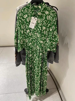 2023 Женские платья Bazaleas Store Traf, зеленое платье Миди с цветочным принтом, короткий рукав, пуговица спереди, женское платье, официальный Vestidos Mujer