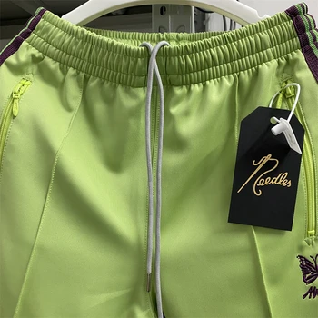 23SS Высококачественные брюки с острыми иглами, спортивные брюки с вышитой бабочкой, коричнево-зеленые брюки в полоску в готическом стиле