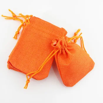 7 * 9 см Ручной работы в винтажном стиле оранжевого цвета, джутовые сумки с завязками, подарочные пакеты для ювелирных изделий / свадебной упаковки, льняные пакеты (100 шт.)
