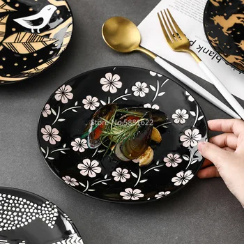 8-Дюймовая подглазурная керамическая посуда с японским тиснением Ресторанное Мелкое блюдо Домашнее блюдо Западная выпечка Сердце Плоская тарелка