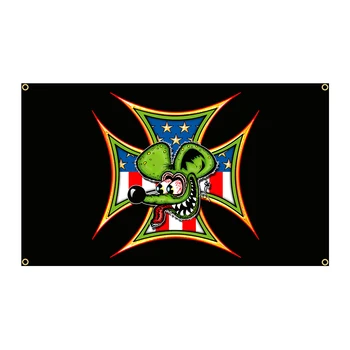 90x150 см Флаг мотоцикла-измельчителя с крысой, гоночный баннер из полиэстера для украшения гаража или улицы