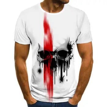 Camiseta con estampado 3D para hombre, camisa de Diablo y Calavera, negra, de cuello redondo para playa, de verano, nueva