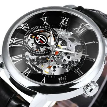 FORSINING Skeleton Watch Mechanical Watches Mens 2020 Top Brand Luxury Male Wristwatch Leather Strap часы мужские спортивные