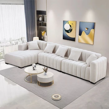 L-образный секционный диван с обивкой из глубокого ворсистого бархата, левый/ правый шезлонг, модульный диван бежевого цвета