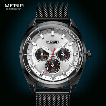 MEGIR 2023 Роскошные Мужские часы от ведущего бренда с сетчатым браслетом, водонепроницаемые наручные часы для мужчин, модные мужские кварцевые часы с датами недели.