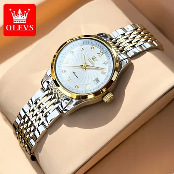 OLEVS, оригинальный Топовый бренд, женские Автоматические Механические часы, светящиеся датой, водонепроницаемые, простые Женские часы'