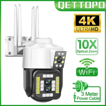 Qettopo 4K 8MP Тройной Объектив С Двойным Экраном WiFi PTZ IP-Камера С Оптическим Зумом Автоматическое Отслеживание Цвета Ночного Видения Наружная Камера Безопасности