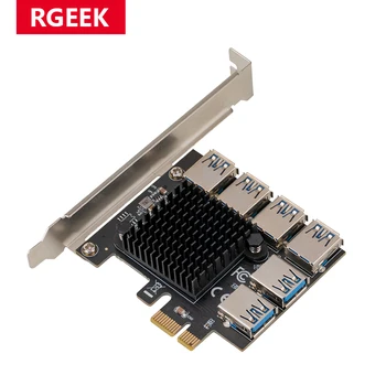 RGEEK от 1 до 6 PCIE Адаптер Карта Расширения Pci Express Multiplier Hub X4 Слот 20 ГБ USB 3.0 от 4X до 16X Riser Extender для Майнинга BTC