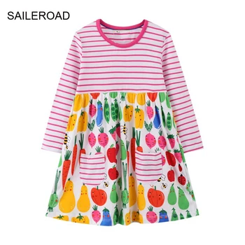 SAILEROAD от 2 до 7 лет, платья для овощей, детское платье с длинным рукавом, нарядное платье принцессы для маленьких девочек, хлопковая детская одежда
