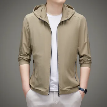 Sumemr Мужские легкие солнцезащитные повседневные куртки 2023 года, новое поступление, мужское модное дышащее тонкое пальто с капюшоном (летнее)