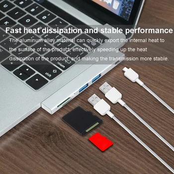 USB-концентратор 5 в 1 с устройством чтения карт SD/ TF, многопортовый концентратор Type C, разветвитель, кабель-адаптер для ноутбука Apple MacBook Pro, удлинитель для ПК