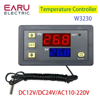 W3230 12 В 24 В AC110-220V Линия зондирования 20A Цифровой термостат со светодиодным дисплеем со светодиодным дисплеем с прибором контроля нагрева/охлаждения