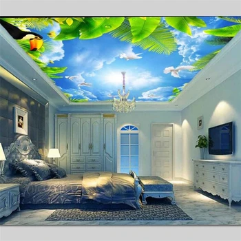 wellyu papel de parede para quarto Обои на заказ HD голубое небо белые облака голуби зеленые листья фрески на потолке