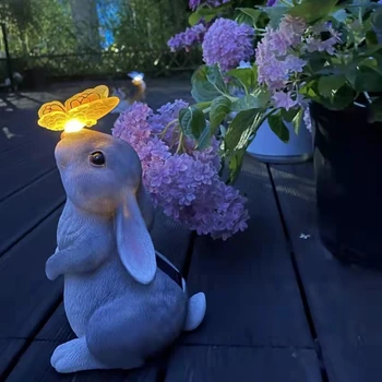 ZK30 Милый Кролик из смолы и бабочки, украшение сада виллы в горшках, украшение двора, Сказочный Солнечный свет на открытом воздухе, ночник, Кавайный кролик