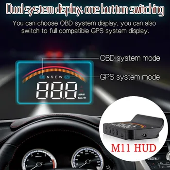 Автомобильный HUD GPS Головной дисплей obd датчик M11 OBD2 + GPS Двойная Система Проектор Лобового стекла Превышение Скорости Охранная Сигнализация Спидометр Темп