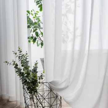 Белый тюль, однотонные шторы для гостиной, супер мягкое украшение, современная шифоновая занавеска для кухни из прозрачной вуали