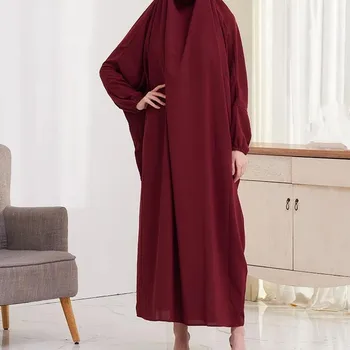 Ближневосточный халат Абая Дубай Турция Ислам Аравия Женская Молитвенная одежда Мусульманский Хиджаб Платье с капюшоном Скромная одежда Djellaba Jilbab