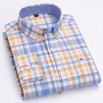 Большие размеры 7XL, мужские повседневные рубашки в оксфордскую клетку из 100% хлопка с длинным рукавом, высокое качество, повседневная Повседневная одежда на пуговицах, удобная посадка в обществе