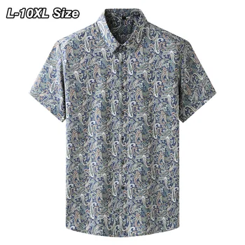 Большие размеры, мужские пляжные рубашки с гавайским принтом, цветочный отпуск, мешковатая летняя повседневная рубашка с коротким рукавом, одежда 8XL 10XL