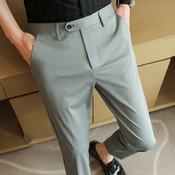 Брендовая одежда, мужские брюки для делового повседневного костюма с высокой эластичностью в корейском стиле, Новые весенне-летние мужские брюки из шелка тутового шелкопряда, однотонные брюки со льдом