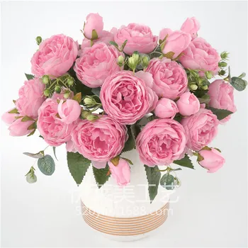 букет искусственных цветов из розового шелкового пиона 30 см, 5 больших головок и 4 бутона, дешевые искусственные цветы для домашнего свадебного украшения в помещении