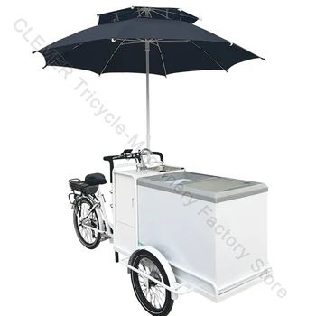 Буксируемая тележка для мороженого с зонтиком, велосипед с фронтальной загрузкой, используемый для холодных напитков, колеса с морозильной камерой, Трехколесный велосипед
