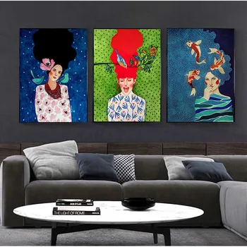 Винтажная настенная живопись с цветами для волос девушки, холст, живопись, модный женский плакат, скандинавские абстрактные настенные картины для декора гостиной