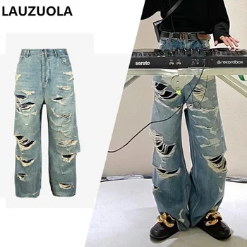 Высококачественные повседневные двухслойные джинсовые брюки Beggar King с кисточками, мужские и женские рваные джинсы Baddie
