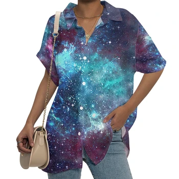 Горячая Распродажа Весенне-летнее Женское Платье-рубашка Дизайн Galaxy Star, Модный Удобный Свободный Льняной Кардиган на пуговицах, Платье-рубашка