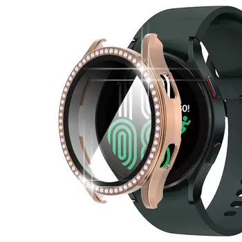 для Samsung Galaxy Watch 4 40 мм 44 мм Защитная Крышка ПК Алмазный Бампер Горный Хрусталь Bling Чехол С Закаленным Стеклом Экранная Пленка