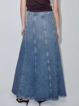 Женская юбка-полукомбинезон 2023, весна-лето, новая модная темпераментная джинсовая длинная юбка трапециевидной формы высокого качества.