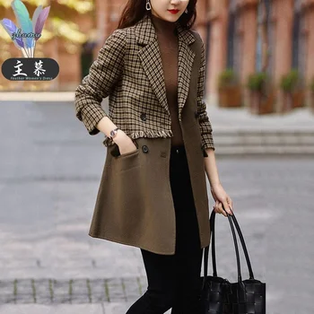 Женское пальто-кардиган 2023, осенне-зимняя корейская версия, Свободное, расслабленное, Универсальное, высококачественное Двубортное шерстяное пальто для женщин