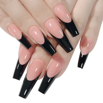 Искусственные ногти с розовой и черной отделкой, полное покрытие, накладные ногти, Съемный набор накладных ногтей, украшение для ногтей для женщин и девочек