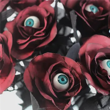 Искусственный цветок Розы с глазным яблоком, Черный Бордовый Поддельный цветок, Макет Фестиваля призраков на Хэллоуин, Украшение дома, Реквизит для фотографий