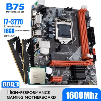 Комплект материнской платы Atermiter B75 с Intel Core I7 3770 2x8 ГБ = 16 ГБ 1600 МГц DDR3 Радиатор настольной памяти USB3.0 SATA3