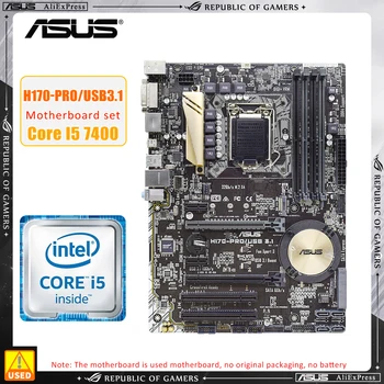 Комплект материнской платы LGA 1151 ASUS H170-PRO /USB3.1 с процессором Core I5 7400 Материнская плата Intel H170 4 × DDR4 64 ГБ VGA HDMI PCI-E 3.0 ATX