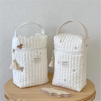 Корейская новая хлопчатобумажная сумка для мамы с вышивкой на молнии, портативные сумки-органайзеры для подгузников для новорожденных, многофункциональный артефакт для малышей