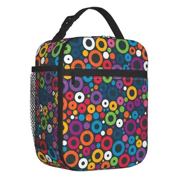Красочный бесшовный узор с кругами, Изолированные Сумки для ланча, Женские сумки с абстрактным геометрическим рисунком, Портативный термоохладитель Bento Box