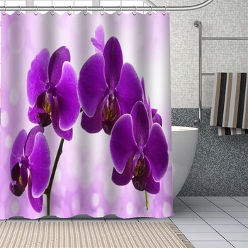 Креативная занавеска для душа с фиолетовой орхидеей, Аксессуары для ванной комнаты, водонепроницаемая занавеска для ванной комнаты, Эстетичный домашний декор с крючками Banheiro