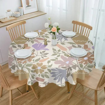 Круглая скатерть с цветами и листвой, водонепроницаемое покрытие стола для украшения свадебной вечеринки, крышка обеденного стола