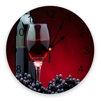 Круглые настенные часы с красным вином и виноградом, Акриловые Подвесные часы с бесшумным временем, Домашний интерьер, Спальня, Гостиная, Офисное украшение