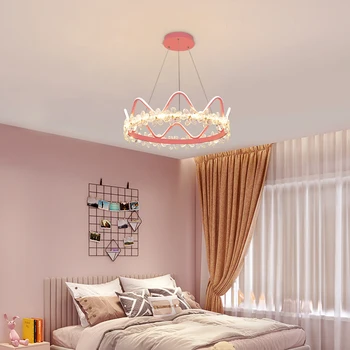 Легкая роскошная люстра в хрустальной короне, теплая романтическая лампа для гостиной, креативная девочка, принцесса, Детская комната, скандинавские лампы