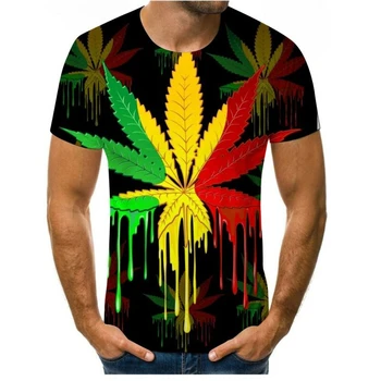 Летняя новинка 2022 года, горячая мужская футболка с 3D печатью зеленого шелка из листьев конопли и табака, уличный повседневный топ с круглым вырезом и короткими рукавами