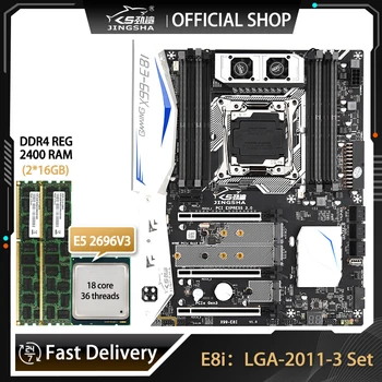 Материнская плата JINGSHA E8I LGA2011-3 В комплекте с E5 2696V3 и DDR4 2 * 16 ГБ = 32G 2400 МГц RAM NVME USB3.0 ATX Сервер С поддержкой Turbo boost